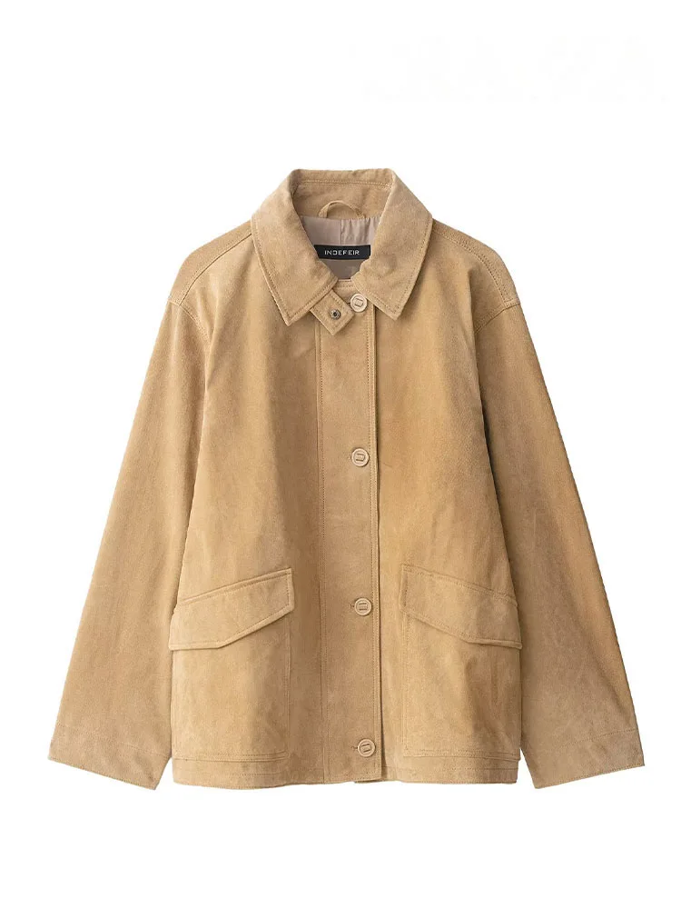 HH 2025 معاطف فضفاضة غير رسمية للخريف للسيدات جيوب بياقة مقلوبة واحدة الصدر سترات نسائية عصرية بأكمام طويلة #3