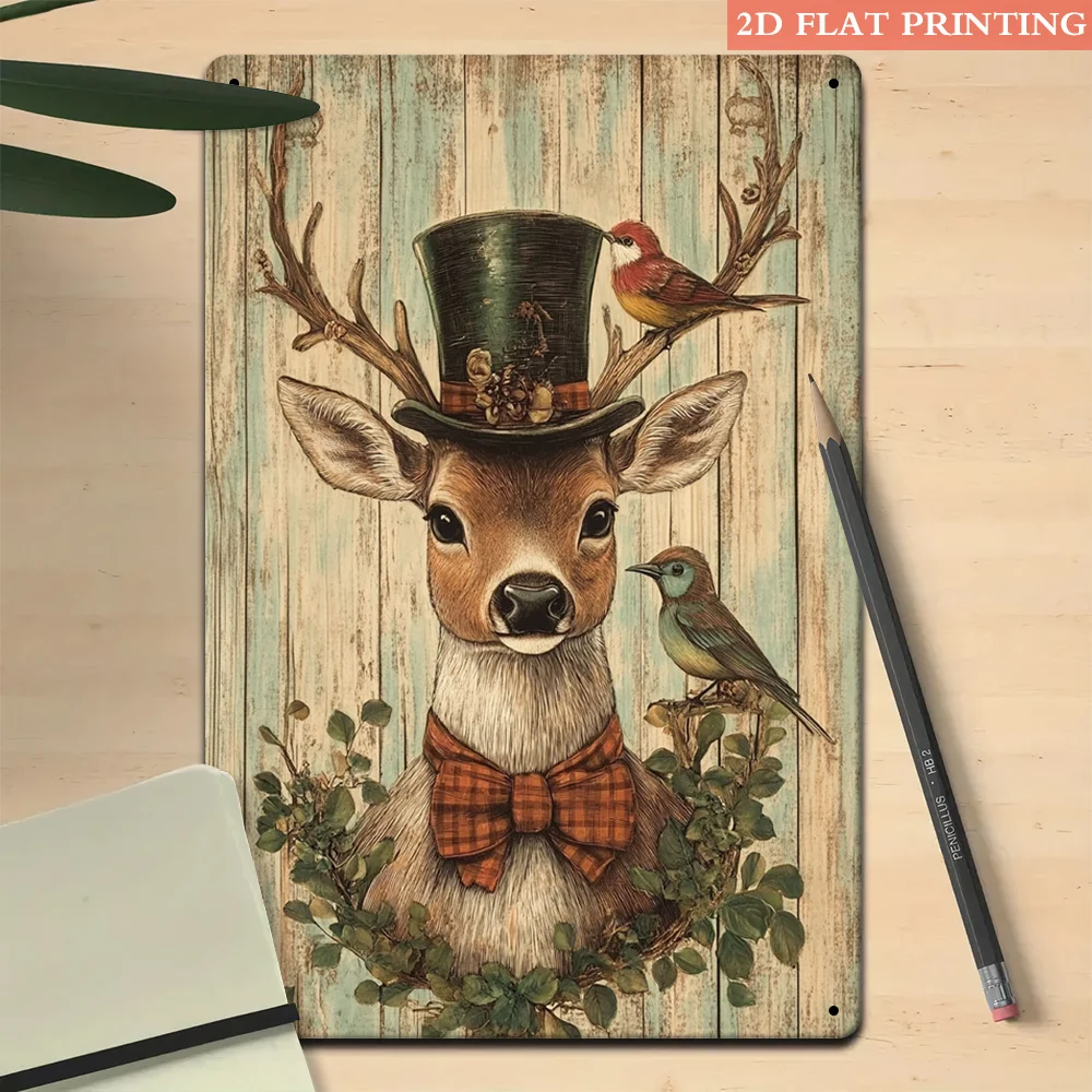 Vintage Deer Bird Iron Metal Wall Sign 8x12 Inch Farmhouse Indoor Outdoor Floral Wall Decor