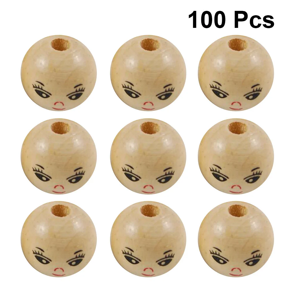 100 Pcs Smile Face Wooden Beads Natural Wood Craft Jewelry Making Accessories Round Beads Mini Hole Gift