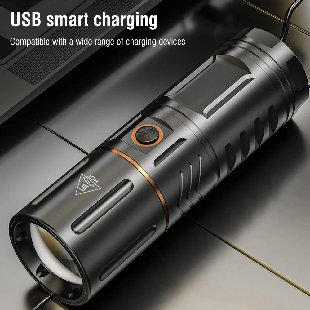 BORUiT Super Bright 3000LM LED Zoom Flashlight USB Rechargeable Power Bank Torch IPX5 Waterproof Camping Hunting Lantern