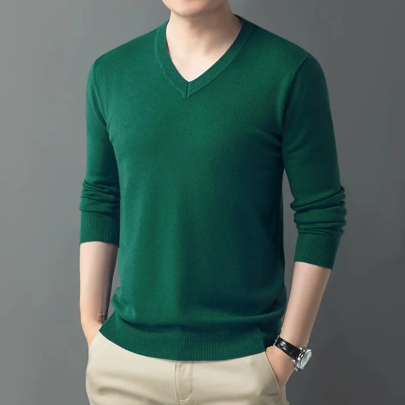 

Men'S Sweater Winter New Thickened Crew Neck Wool Sweater Loose Solid Color Cashmere Long Sleeve Plus Size Base Shirt Knitted Sw