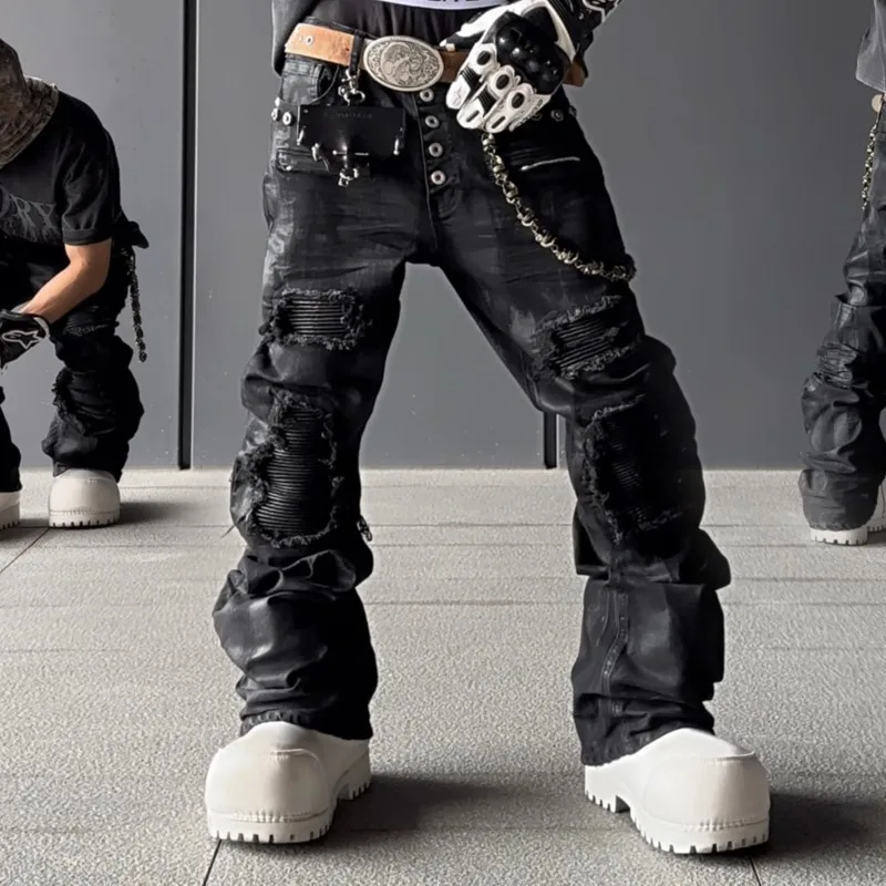 

Niche Designer Style Make Old Ripped Mechanical Jeans Dark High Street Avant-Garde Men's Trousers