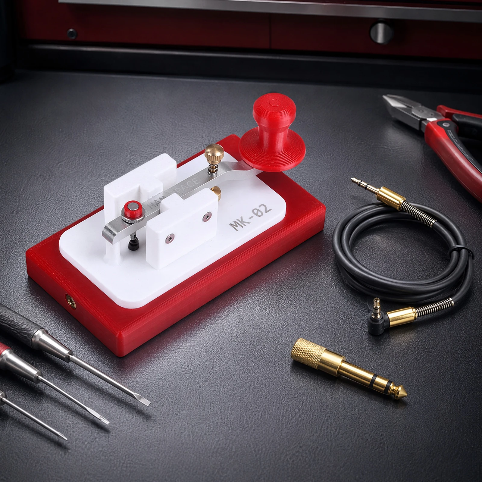 cw-morse-code-hand-key-mk-02-shortwave-radio-amateur-radio-key-aluminum-beam-abs-keycap-35mm-cable-65mm-adapter