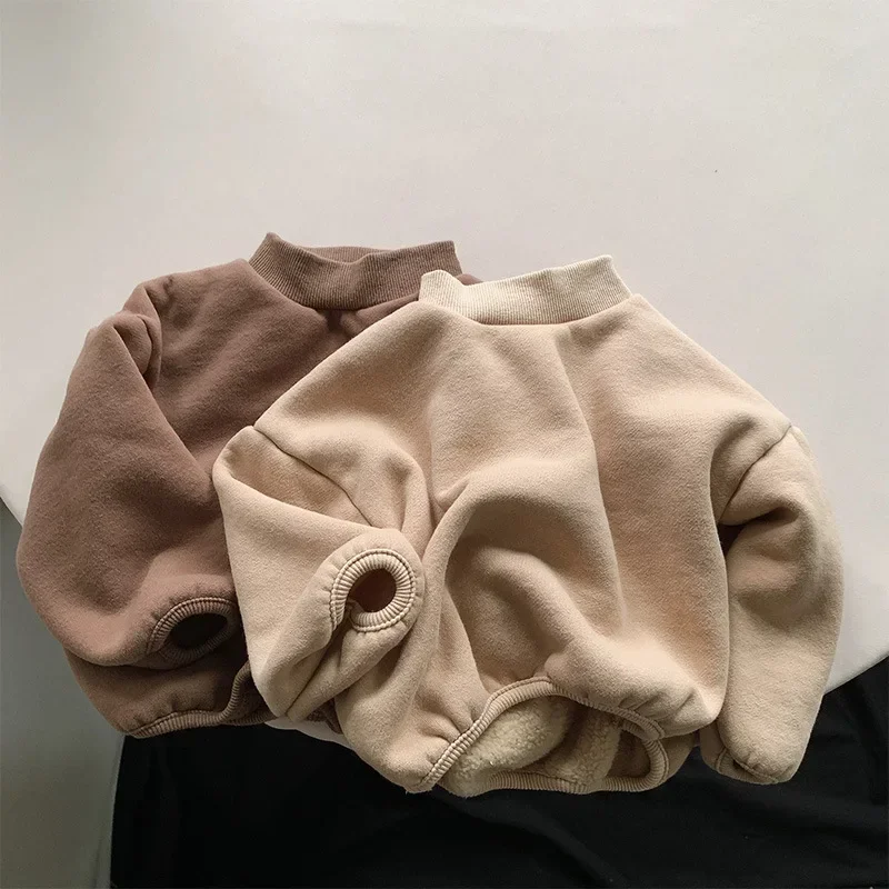 

Korean Style Autumn Winter Baby Boys Girls Sweaters Brown Beige Long Sleeves Pullover Sweatshirts Warm Outwears Kids Clothes