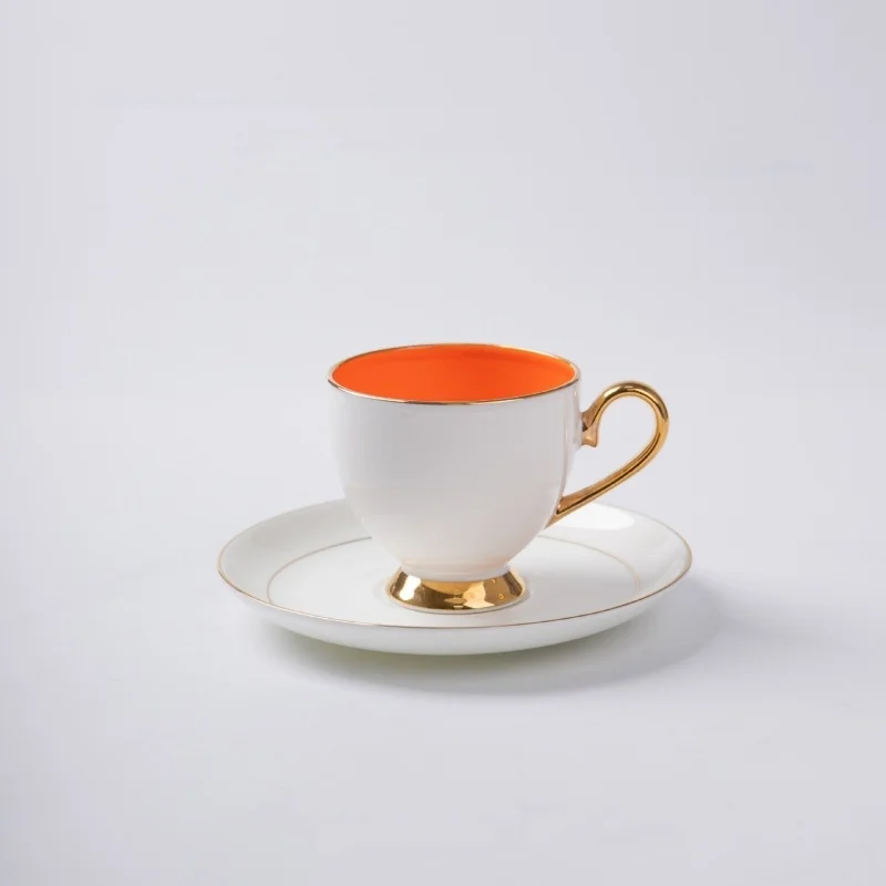 

European Style Gold Rim Ceramic Coffee Cup And Saucer Set Glazed Color Tea Cup Bone China Afternoon Tea Gift for Teaware Lovers