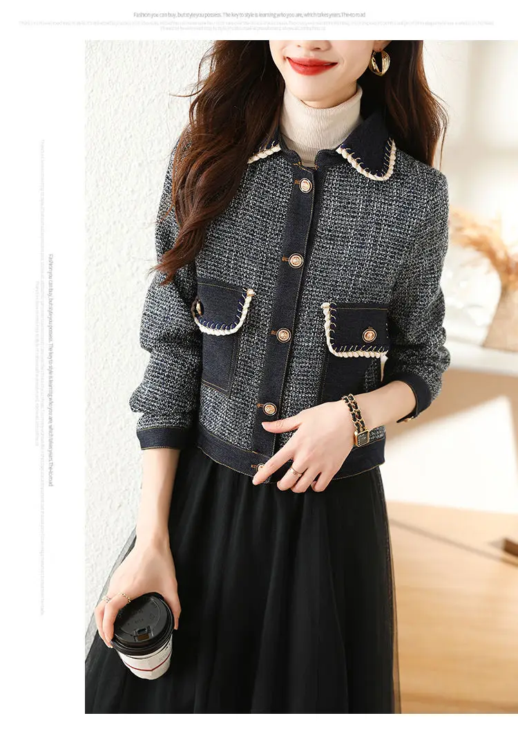 Women's Denim Jacket Women's Coats  Denim Coat Female Autumn Design Sense Contrast Stitching Loose Short Long Sleeve Coat Female