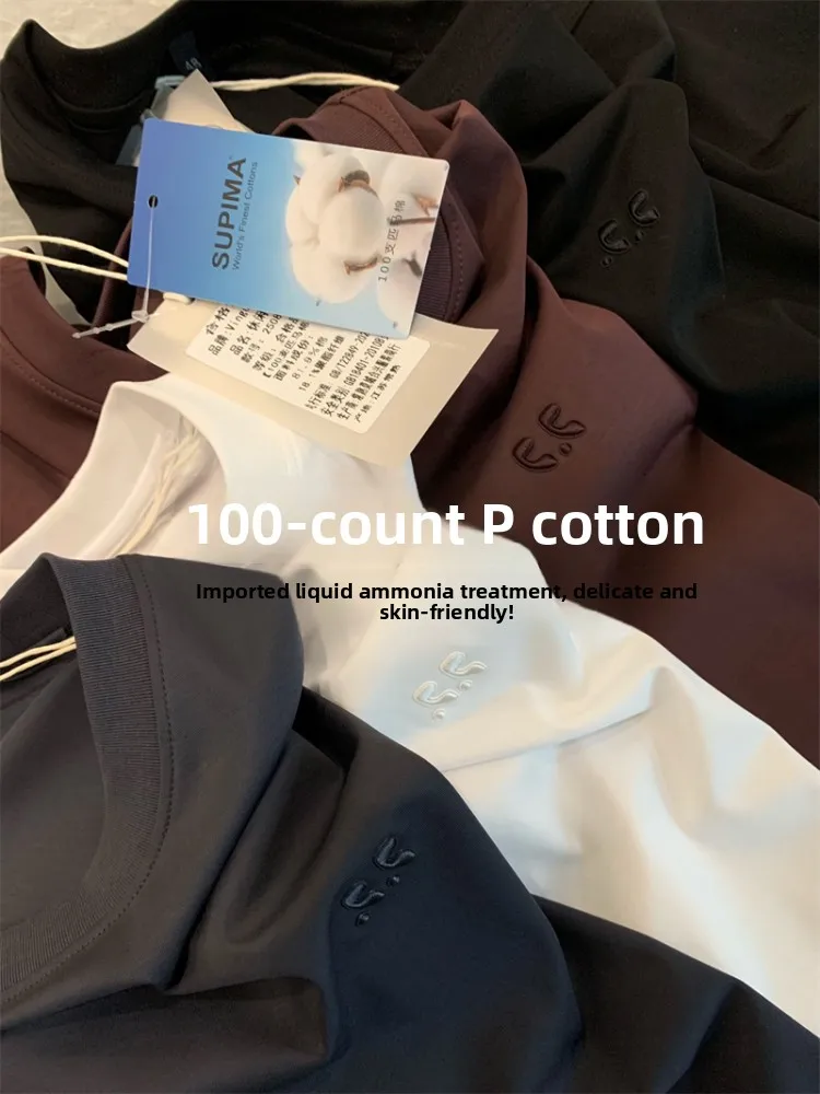 

Italian Luxury Short Sleeve T-Shirt 100-Ply Pima Cotton Men's Couple Style Summer Fashion Urban round Neck Tee Shirt