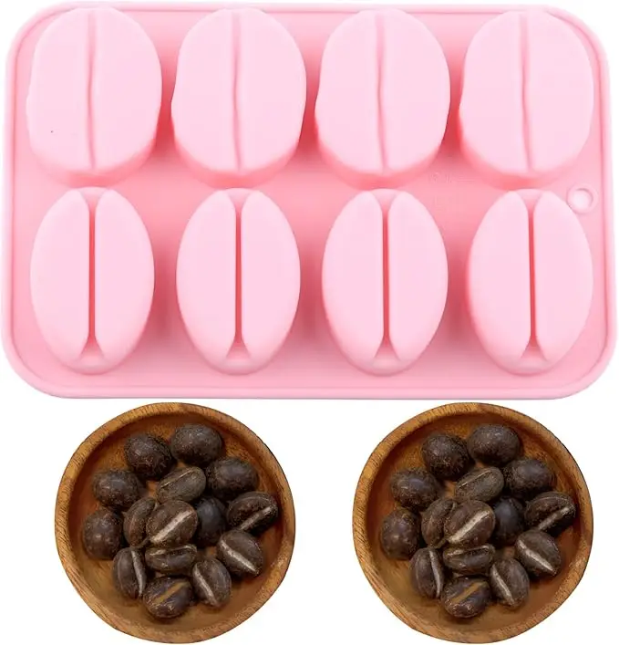 8 Cavity 3d Coffee Bean Silicone Mold for Candle Making Chocolate Candy Ice Cube Soap Tray Cake Decoration Accessories