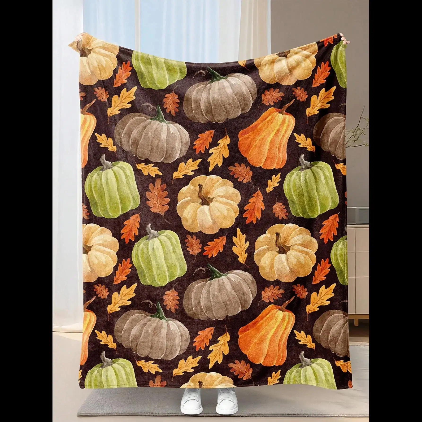 Cozy Cartoon Pumpkin Throw Blanket for Living Room Bedroom Halloween Thanksgiving Decor
