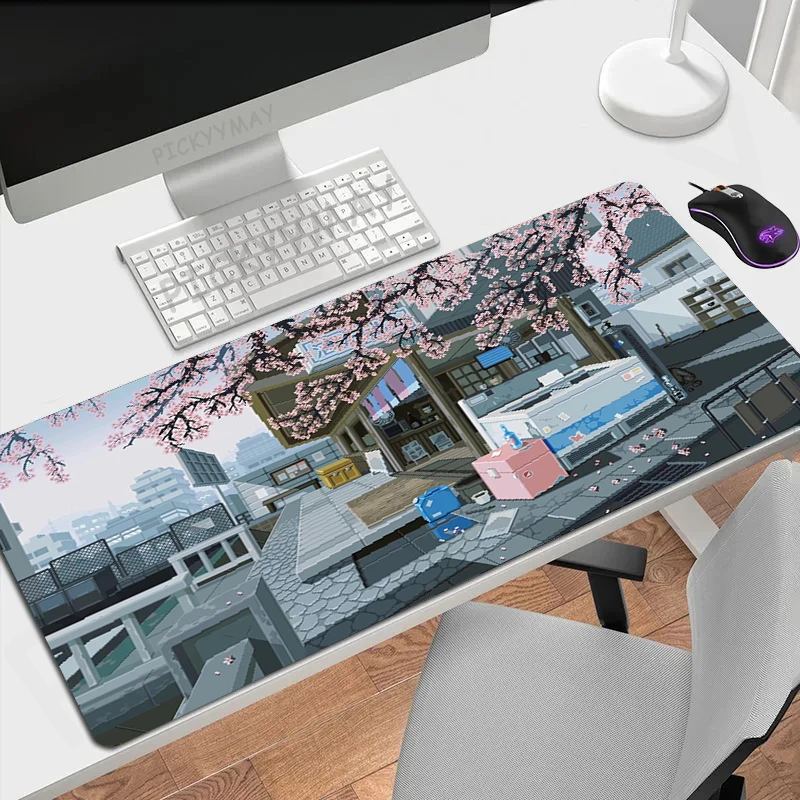 Pixel Mouse Mat, Japanese Street Big Mouse Mat, XXXL Keyboard Stand, 31.4x11.8-inch Inch Mouse Carpet, Rubber Desktop