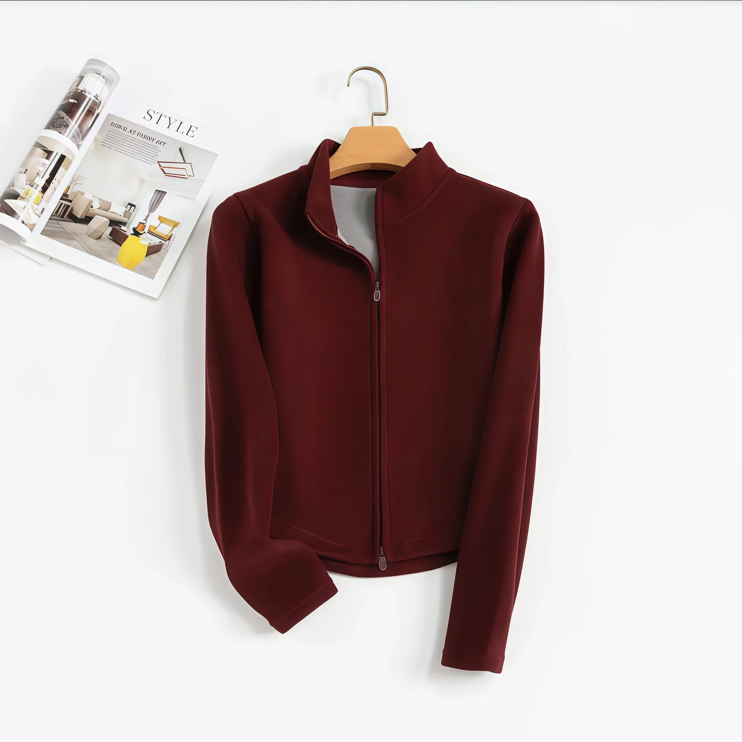 Long Sleeve Women Jacket Solid Color Polyester Fabric Casual Style with Zipper Collar Suitable for Multiple Season Wear
