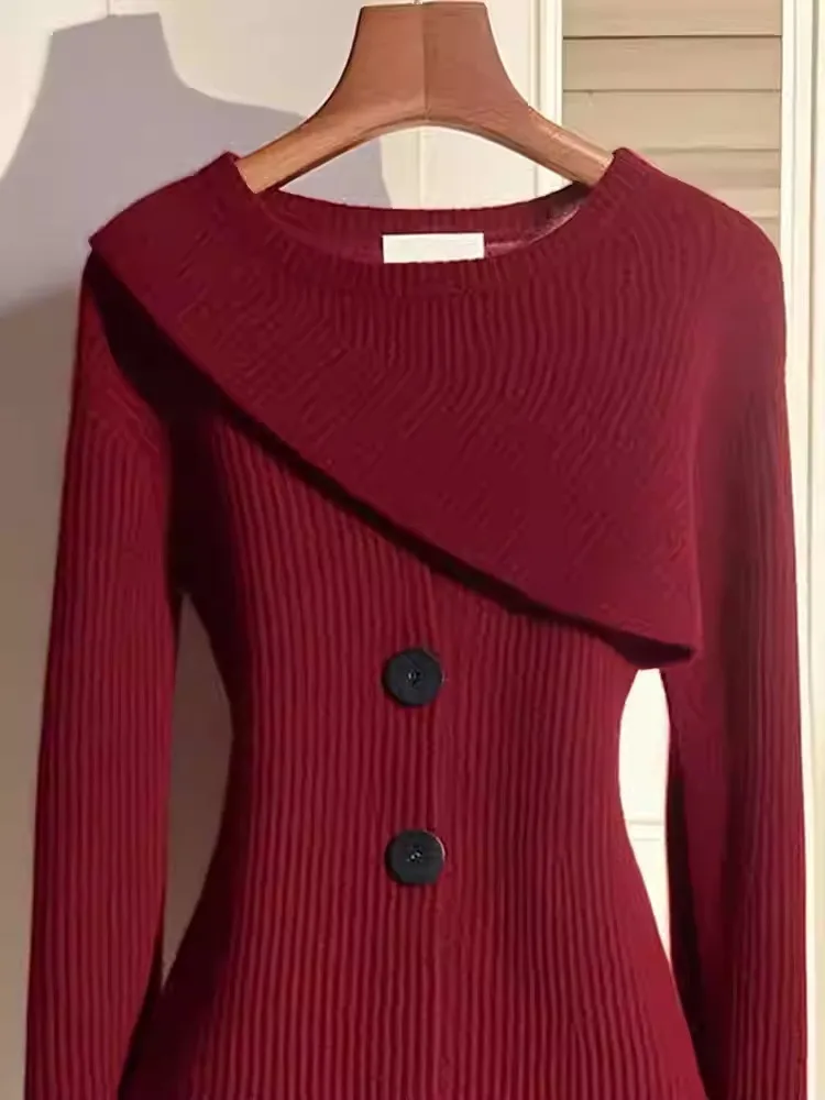 

Ankela Red Knitted Shirt For Women 2024 Autumn New Style Fashionable Western Style High End Temperament Unique Top