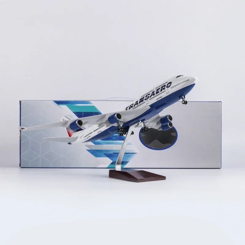 B747 Russia Transaero Airplane Model Toy 1/150 Airline 747 Plane Model Light and Wheel Landing Gear Plastic Resin Plane Model