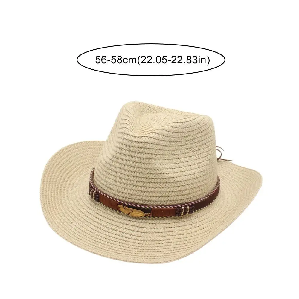 خمر الصيف قبعات رعاة البقر الغربية القبعات المشي لمسافات طويلة عطلة القش راعية البقر قبعة واسعة حافة السفر واقية من الشمس قناع قبعة للنساء الرجال #6