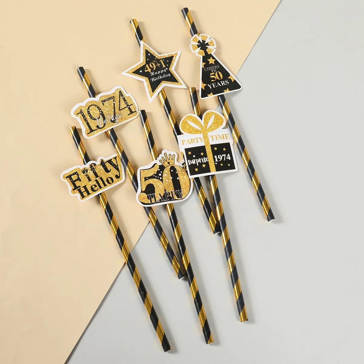 30 40 50 Years Old Paper Straws Birthday Drinking Straws Black Gold Striped Straws Adult Birthday Anniversary Party Decors