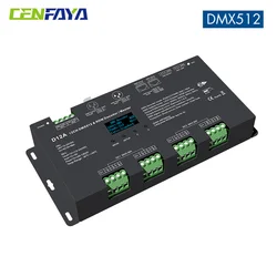 CENFAYA 12 Channel DMX Decoder RGB LED Controller 60A PWM DMX512 Dimmer Driver for RGB LED Strip and LED Module Light DC12V-24V