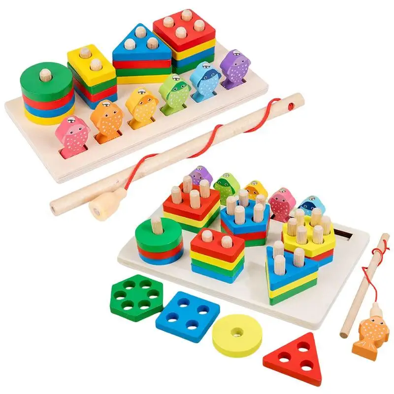 Houten 3D Magnetische Vissen Speelgoed Set Kolom Vroeg Educatief Montessori Vissen Indoor Puzzel Game Bijpassende Vorm Set Voor Kids