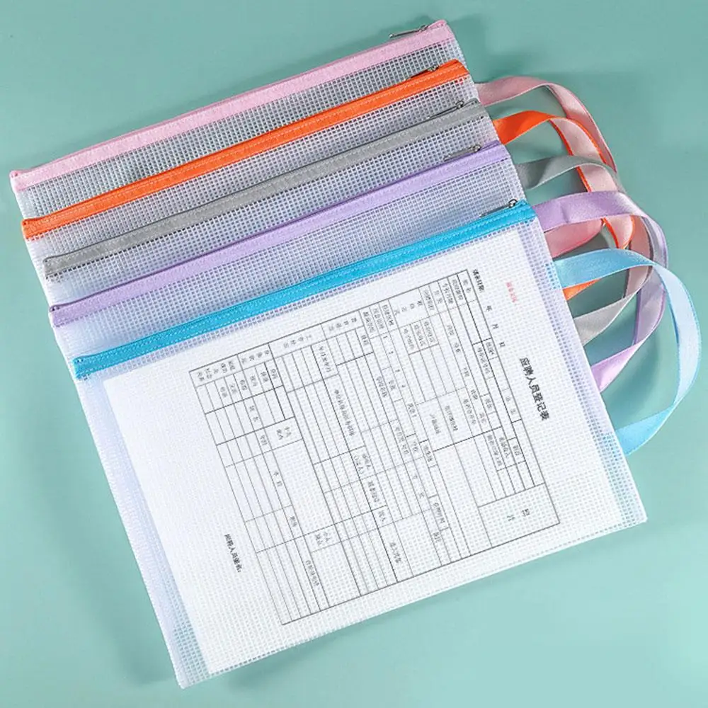 A4 Mesh Zipper Pouch Document Bag Waterproof Zip File Folders Pencil Case Storage Bags School Office Supplies