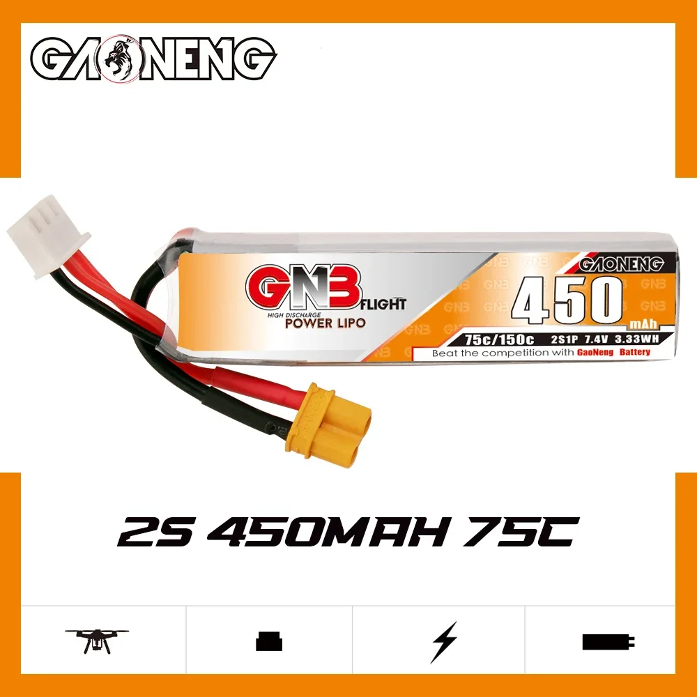 

GAONENG GNB 450 мАч 2S 75C 150C 7,4 В XT30 LiPo аккумулятор Tinyhawk II маленький Heli вертолет мультиротер Mini Micro FPV