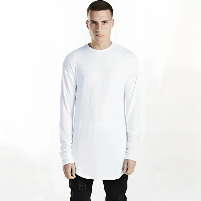 MRMT 2026 Nowa męska koszulka z długim rękawem, z zaokrąglonym dołem, w stylu high street, jednokolorowa, bazowa koszulka męska, topy i t-shirty hip-hopowe dla mężczyzn.