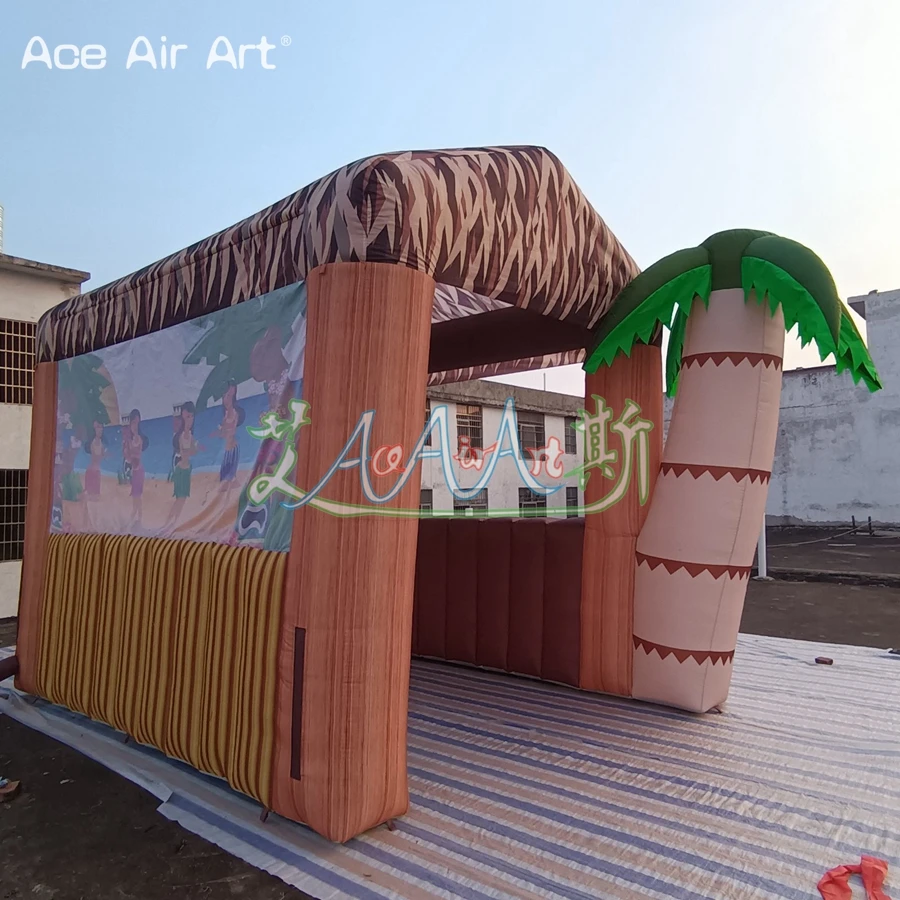 Inflatable Tiki Bar with Air Blower for Commercial Trade Show, Coconut Tree Booth, Juice Stall, Beautiful, Made in China