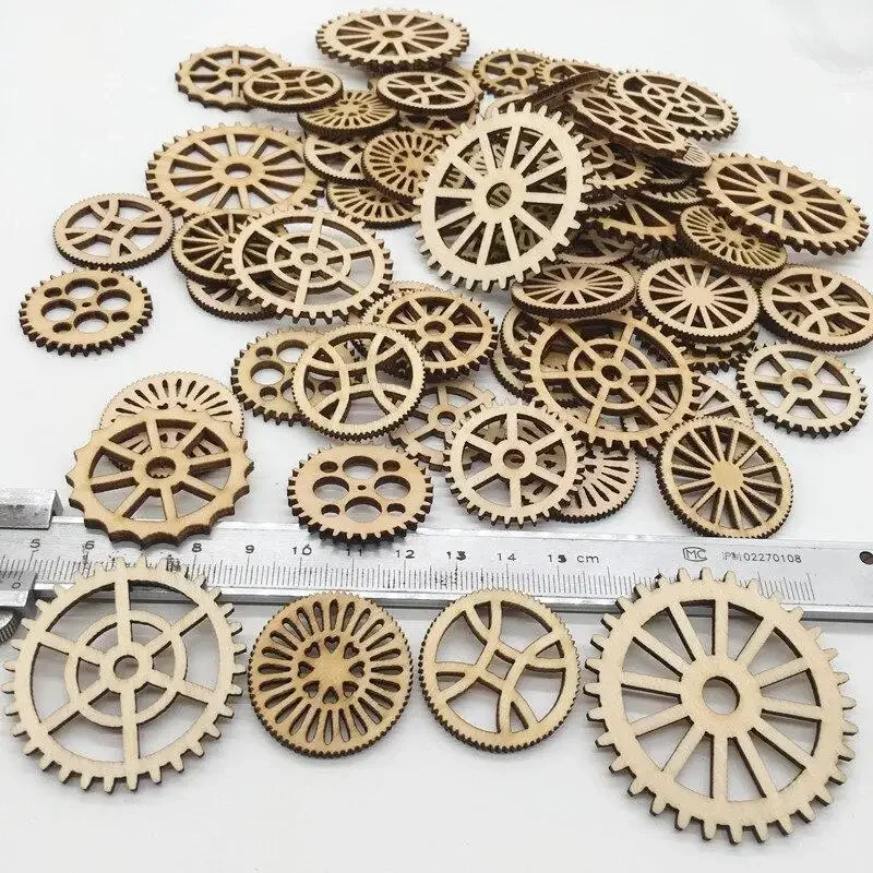 50 Pcs Unfinished Gear Wooden Mixed Shaped for DIY  Living Room Bedroom Table Wall Decor Bar Shop Hanging  Decoration