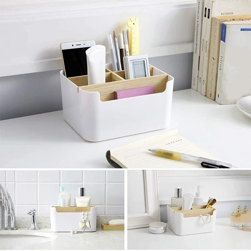 Desk Organiser Wooden Organiser Desktop Remote Control Holder Table Organiser for Stationery Cosmetics Home Supplies Storage