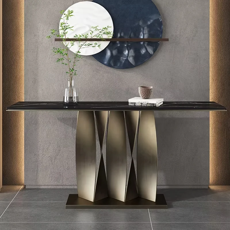 

Light luxury stainless steel entrance channel console table, creative wall decoration cabinet, living room entrance coffee table
