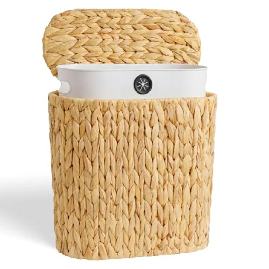 

3 Gallon Wicker Trash Can, Bathroom Trash Can with Lid, Narrow Natural Water Hyacinth Waste Basket with Removable Liner, Boho G