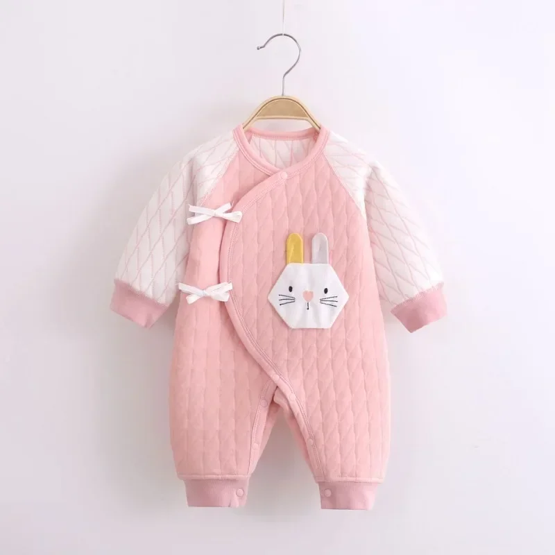 

2024 New Baby Bodysuit Triple Layer Warm Front and Belly Protection Jumpsuit Newborn Spring and Autumn Clothes Baby Romper