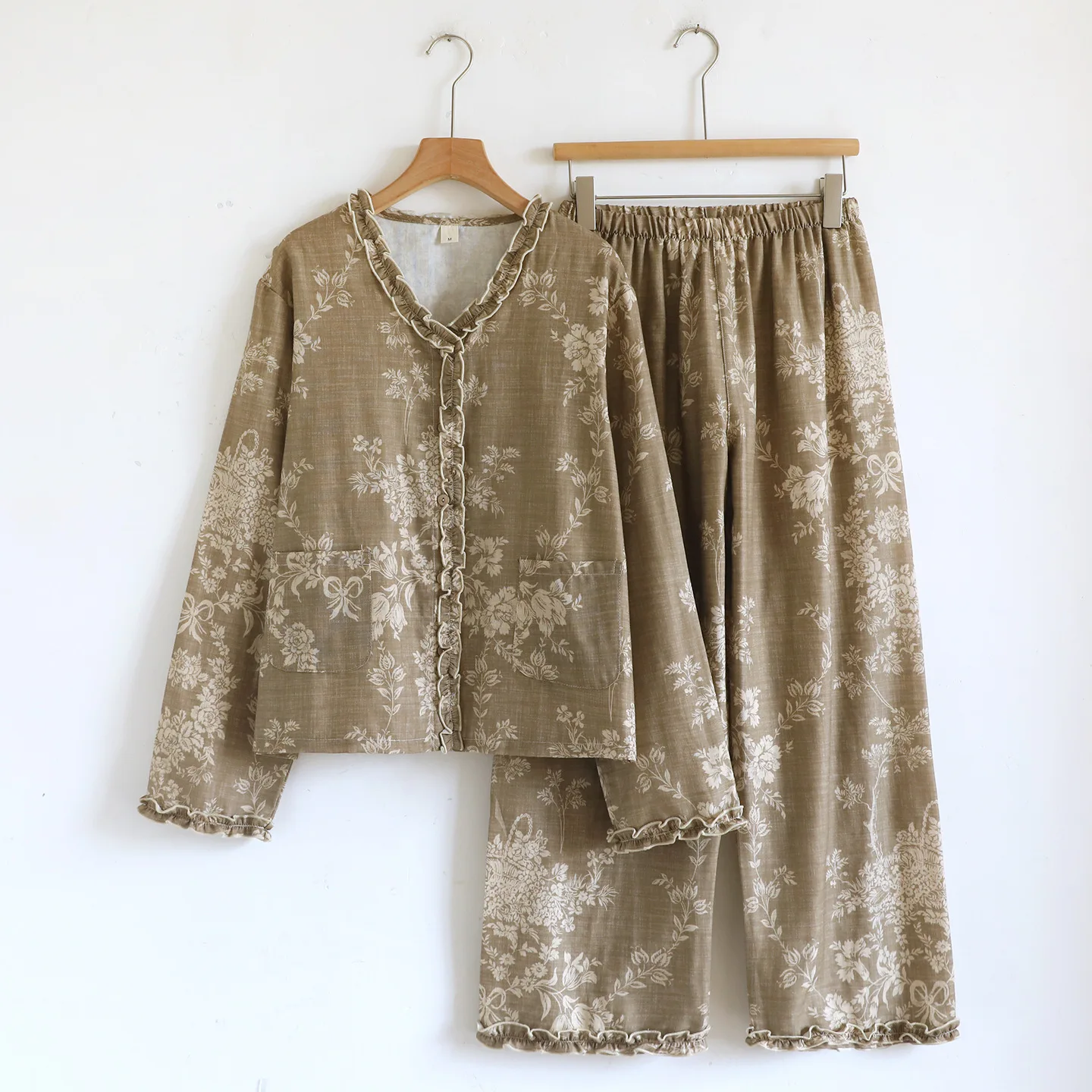 

Autumn Pajamas Gauze Cotton Sleepwear For Sleeping Pj Sets For Woman Long Sleeve Pyjamas Pijama Trouser Sets Home Wear