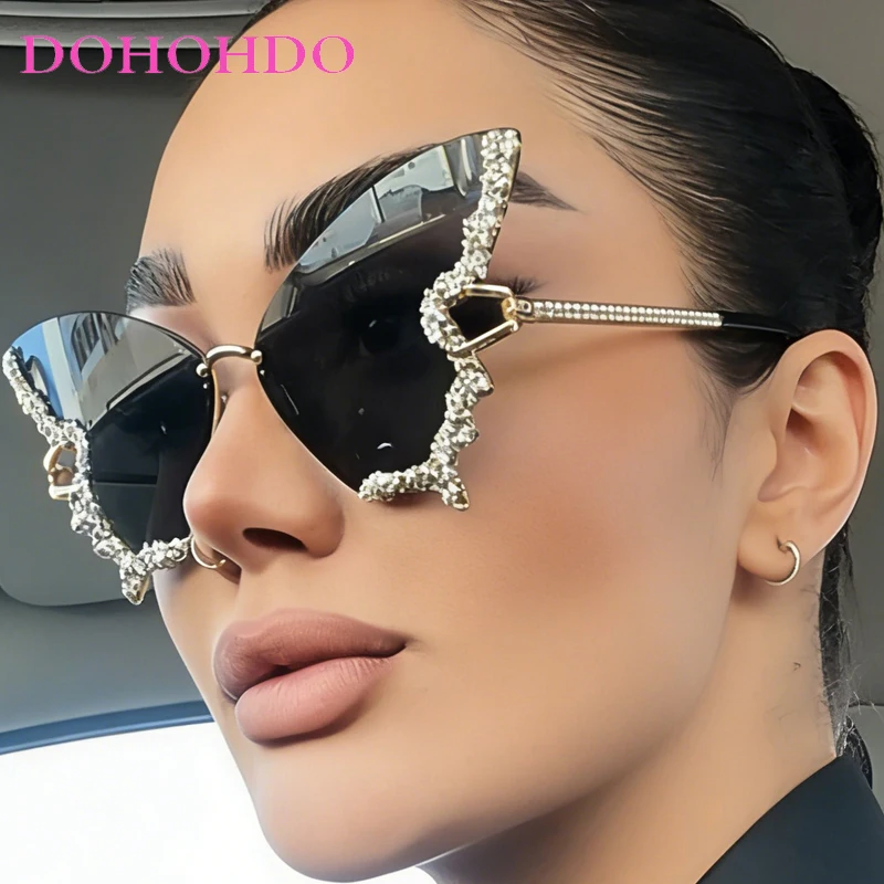 

Trend Rhinestone Butterfly Metal Frame Women Sunglasses Fashion 2026 Rimless Men Sunglass Summer Traveling Luxury Eyewear UV400