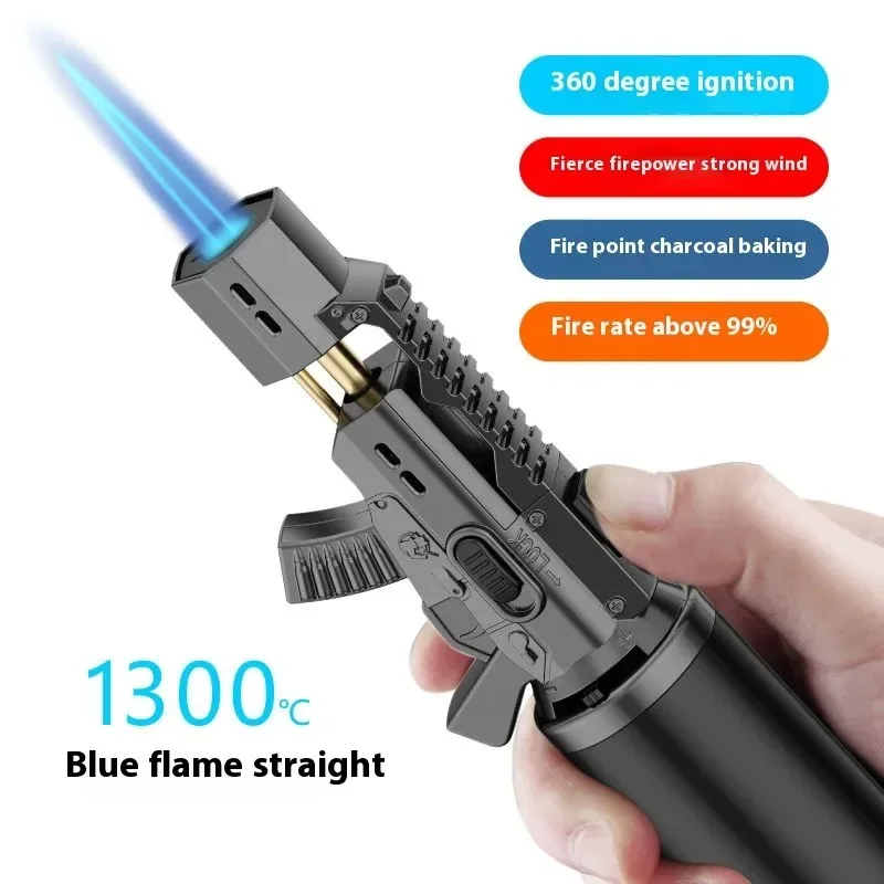 Metal Blue Flame Turbo Torch Lighter  Strong Firepower Windproof Inflatable Lighter Outdoor Kitchen BBQ Igniter Men\'s Gift