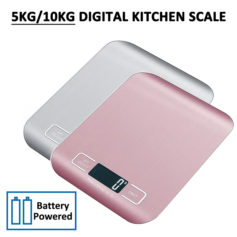 5kg/10kg Digital Kitchen Scale Battery Powered Stainless Steel Electronic Scales Home Jewelry Food Snacks Weighing Baking Tools