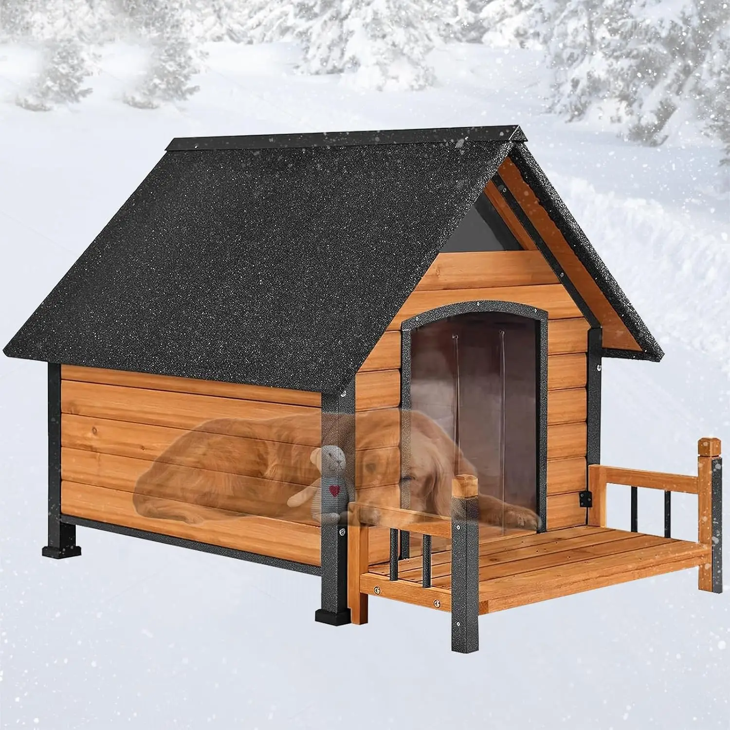 Weatherproof Small Dog House With Anti-Chewing Iron Frame For Outdoor Kennel Shelter, 45
