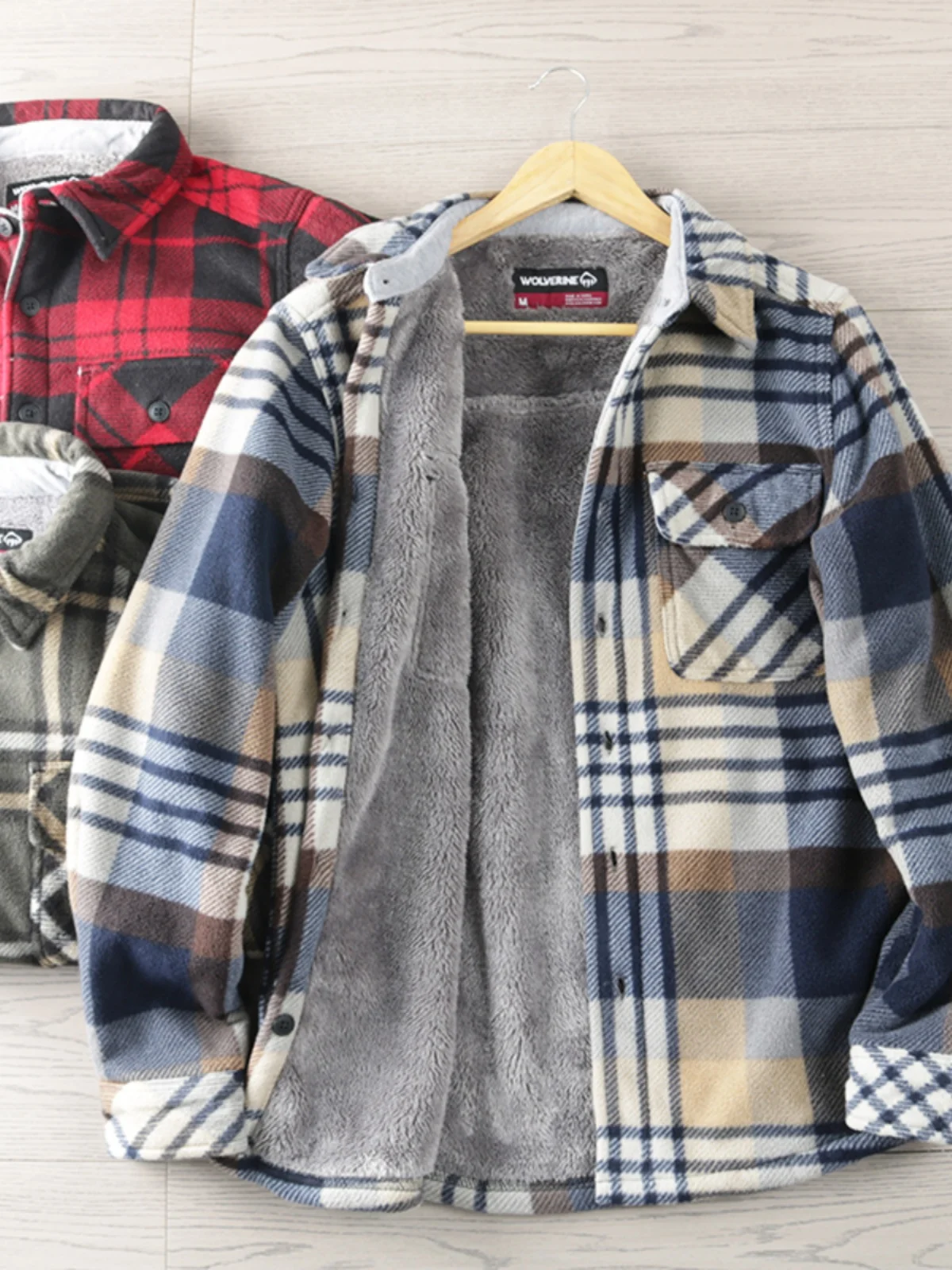 

North America Hard Core! Double-sided Fce Plaid Weave! Winter Men's Collar Double ket Fce Jaet Thiened Long S...