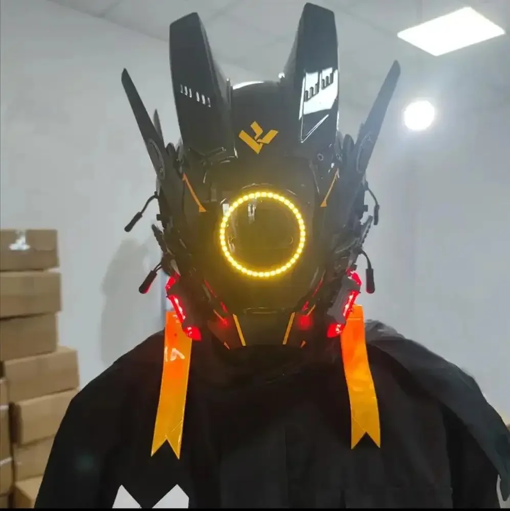 Led Light Robot Shinobi Cosplay Cyber Punk Helmet Man Tech Wear Samurai Mask With Mask Cyber Punk Tech Helmet Armor Kids Gifts