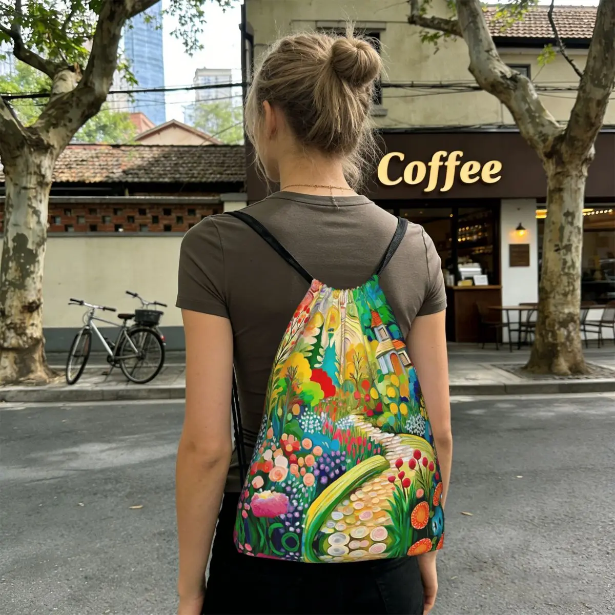 Gustav Klimt Flower Garden With Cottage Backpacks Casual Drawstring Bags Sports Bag Book Bags for Travel Students