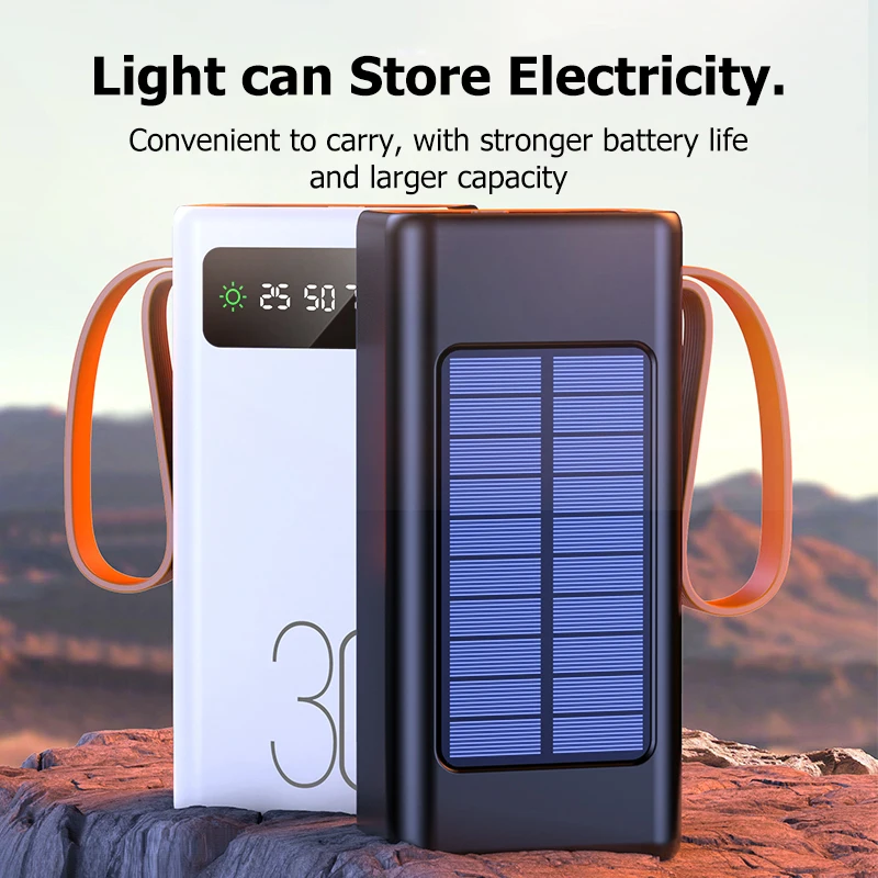 Xiaomi – batterie solaire 200000mAh, grande capacité, câbles intégrés, Portable, Camping en plein air, diffusion en direct, batterie externe générale