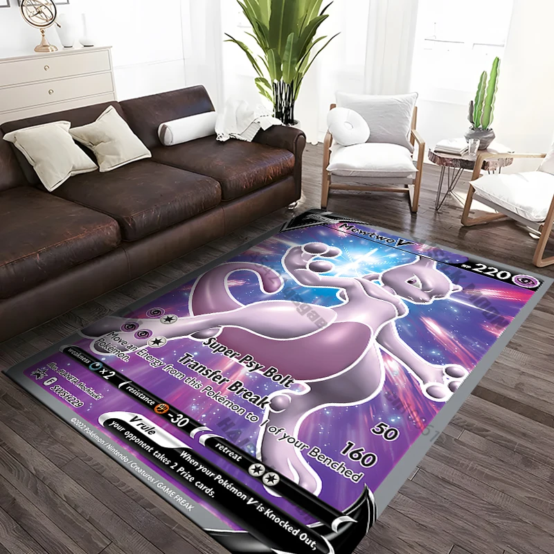 Pokemon Mewtwo Card Rugs for Bedroom Fluffy Square Floor Carpets Living Room Home Decoration Rugs Soft Velvet Mat Area Rug