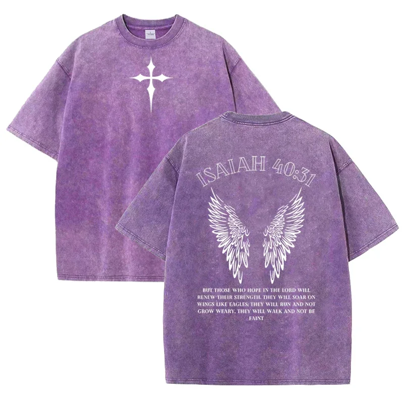 Bible Verse Isaiah 40:31 Print Vintage Washed Gray Christian Graphic T Shirt image 5