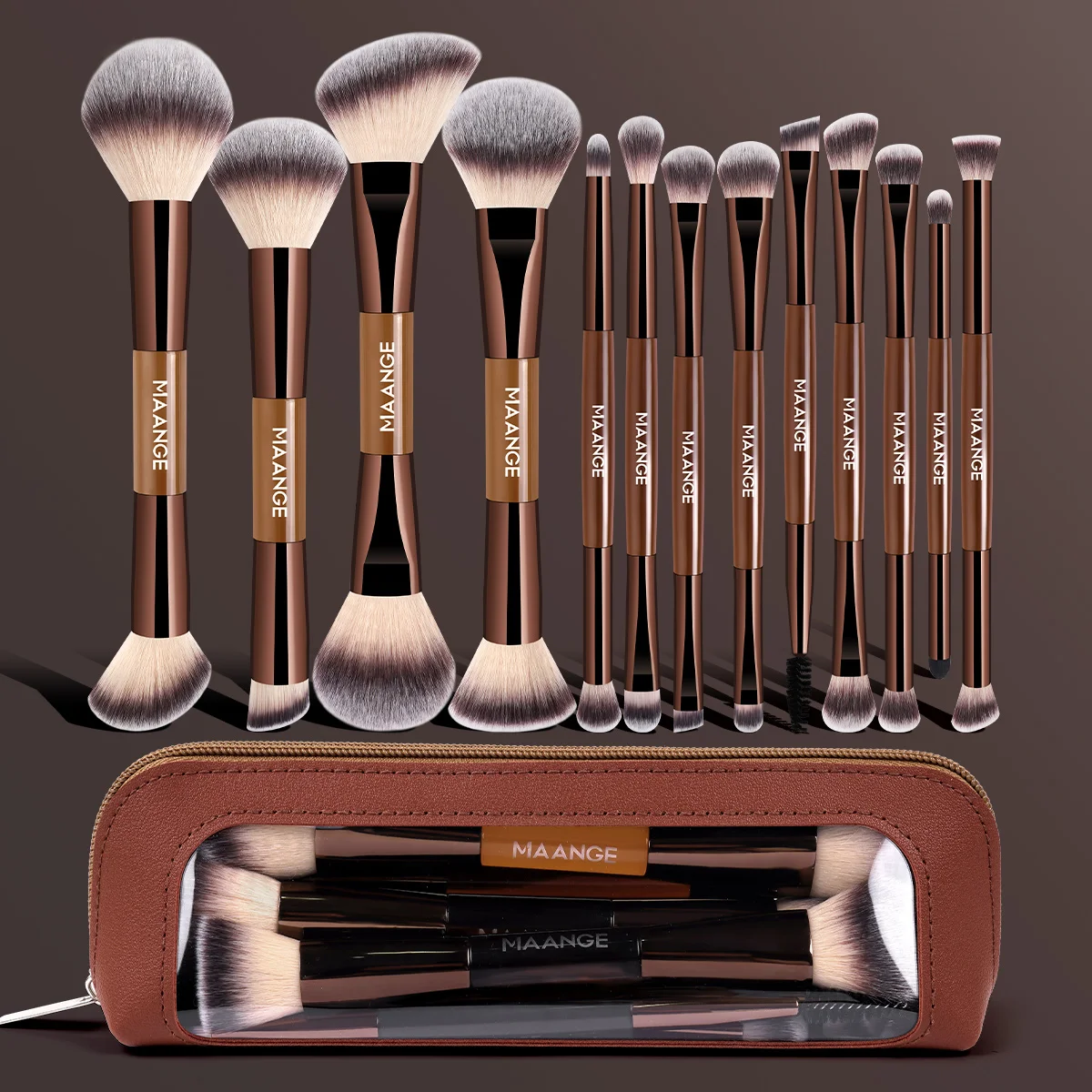 MAANGE 13 pincéis de maquiagem com bolsa de armazenamento, pincel para base, pincel para pó, pincel para blush, pincel para olhos, conjunto de pincéis de maquiagem multifuncionais