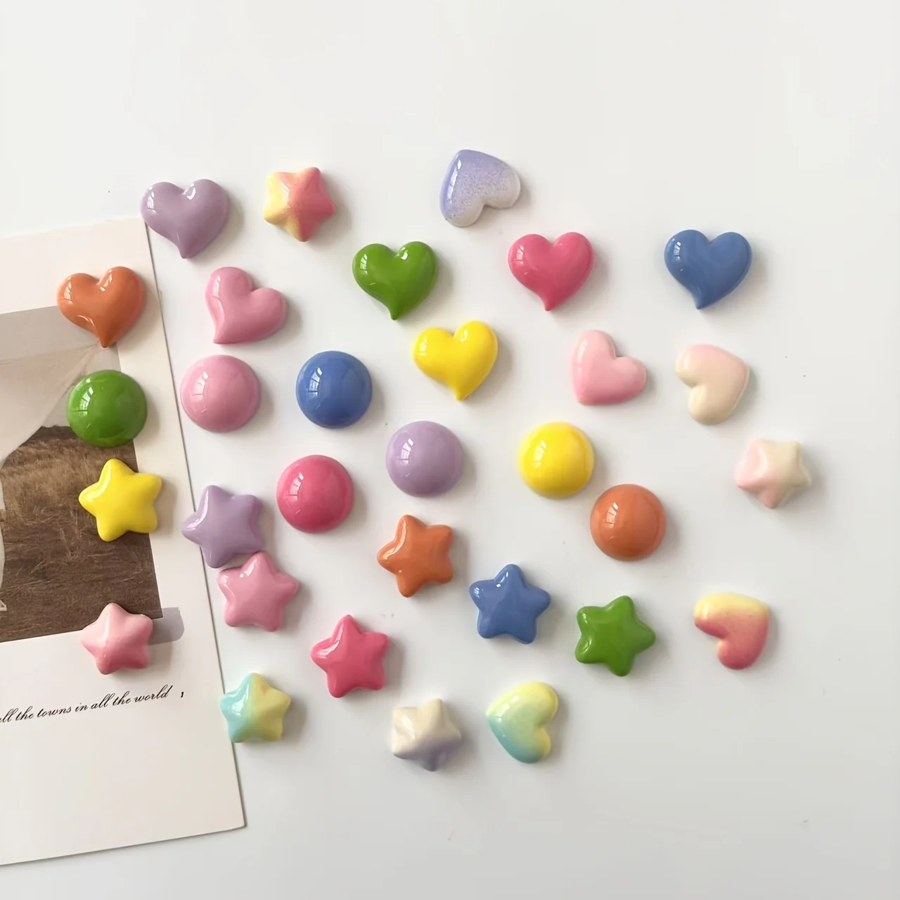 7Pcs Colorful Heart-shaped Pentagram Resin Fridge Magnets with Photo Message and Magnetic Attachment
