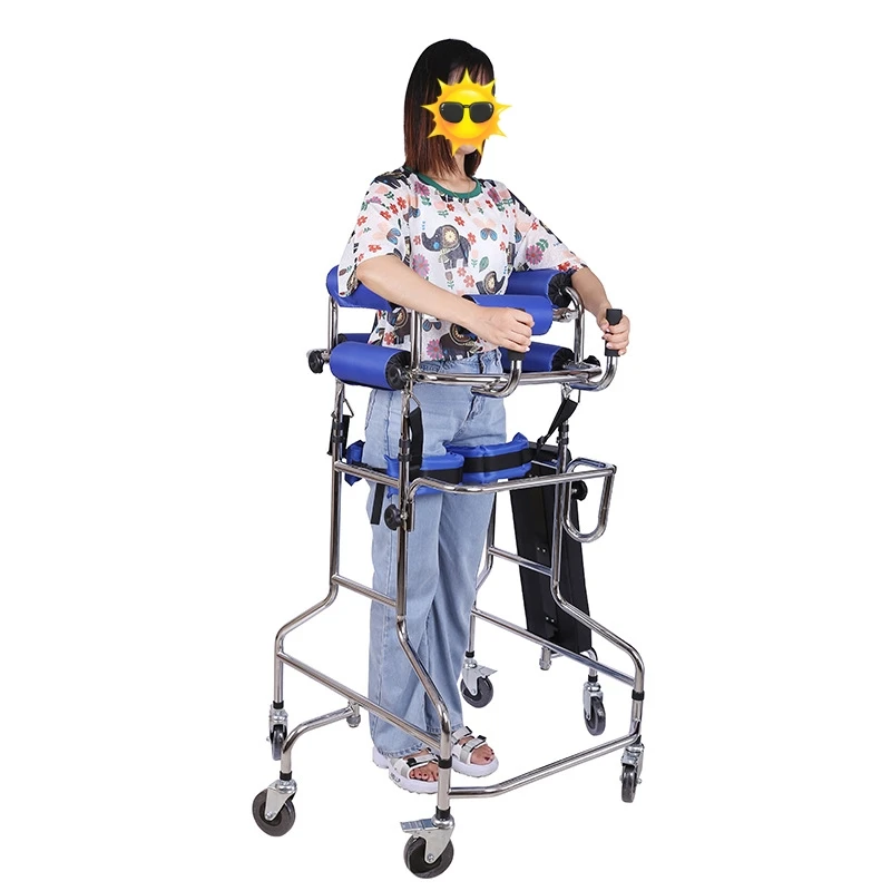 6-Wheel Anti-overturn Standing Walker Adjustable Stable Mobility Support Frame for Adults