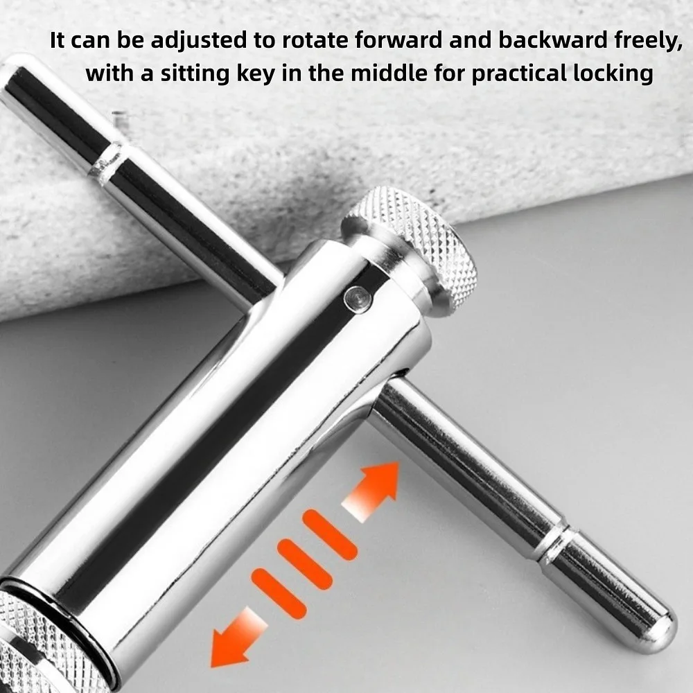 M3-8 M5-12 Adjustable Ratchet Hand Tap Wrench T-Handle Ratchet Hand Tap Holder Wrench Extended Tapping Forward Reverse Tool