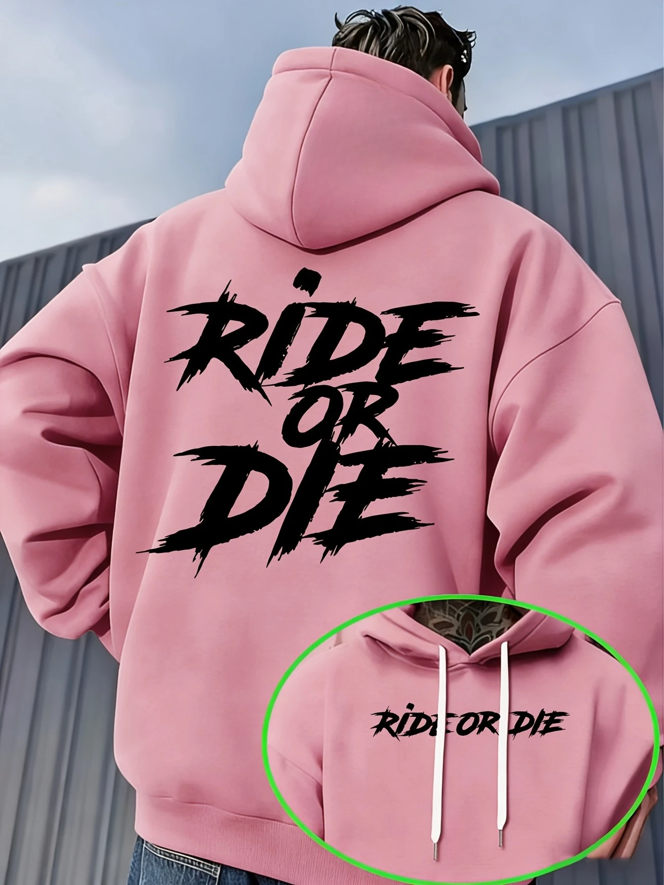 Herren Herbst Winter Hoodie RIDE OR DIE Buchstaben-Print Kapuzenpullover Lockerer Streetwear-Pullover Lässiger Langarm-Hoodie – Detail 5