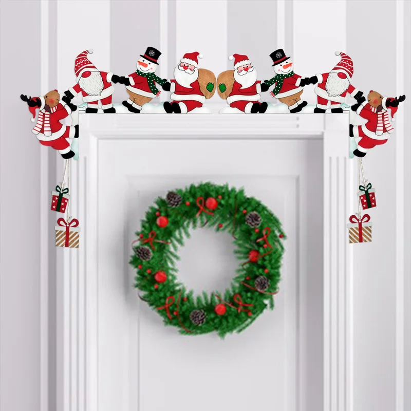 Christmas Door Corner Decor Wooden Santa Claus Snowman Reindeer Door Frame Sign Ornament New Year Navidad Party House Decorative