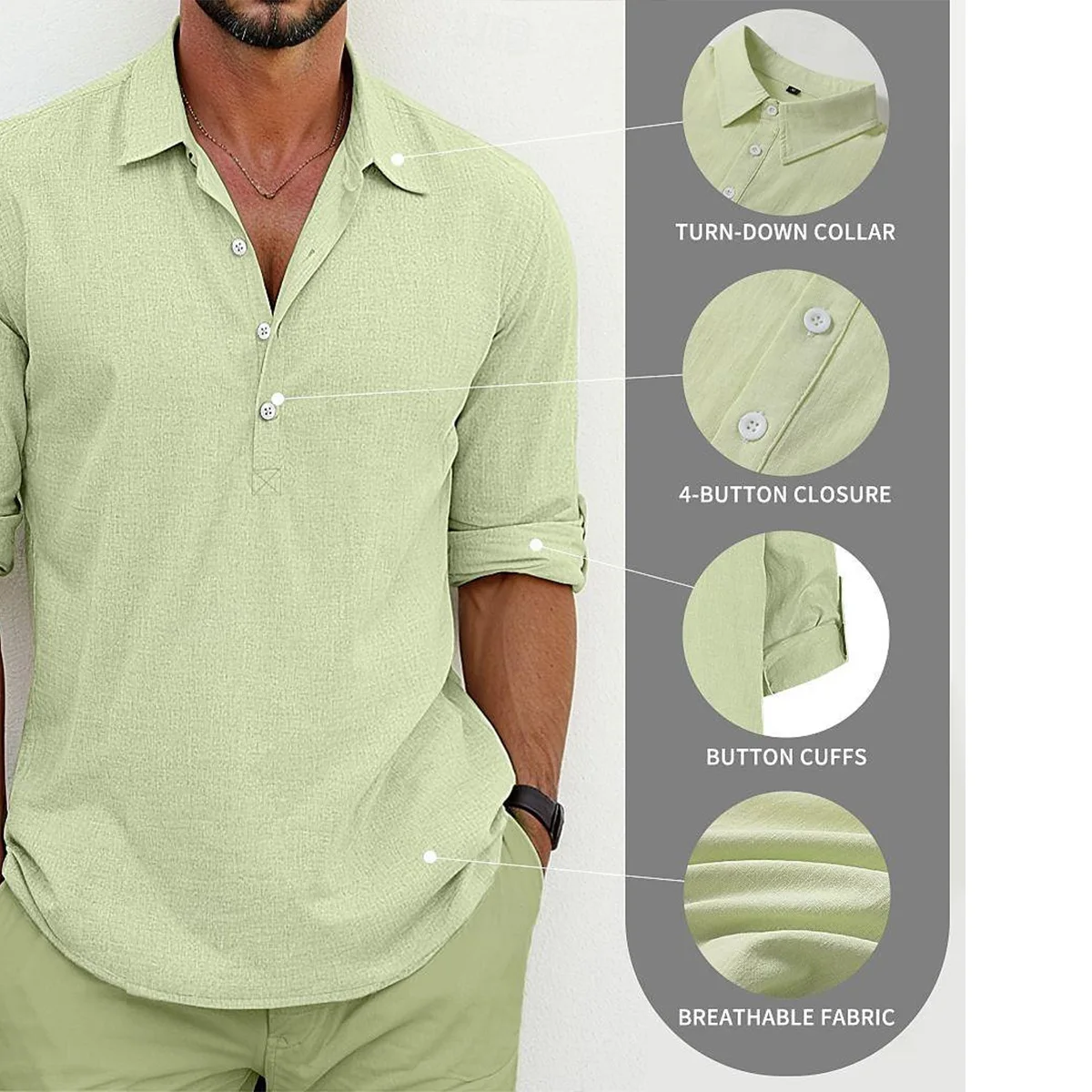 

Men's Casual Cotton Linen Blend Half Sleeve Shirt Pure Color Collar Business Leisure European Size Loose Fit Spring Autumn