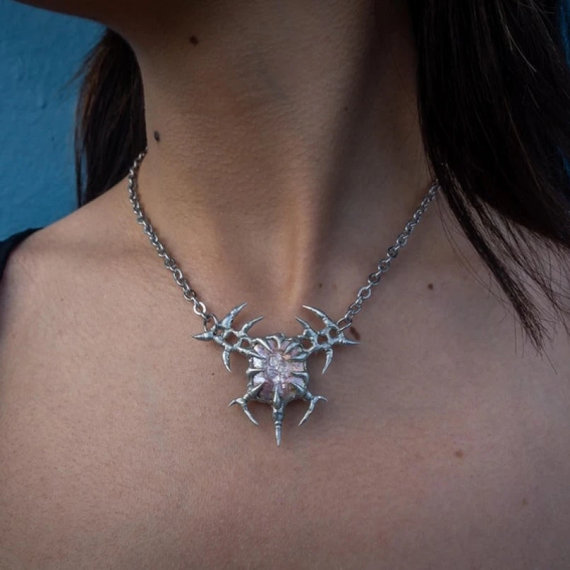Bubble Claw Square Spiky Rectangle Organic Claws Necklace Freshwater Pearls Pearl Soldered Handmade Brutalist Y2k Jewelry
