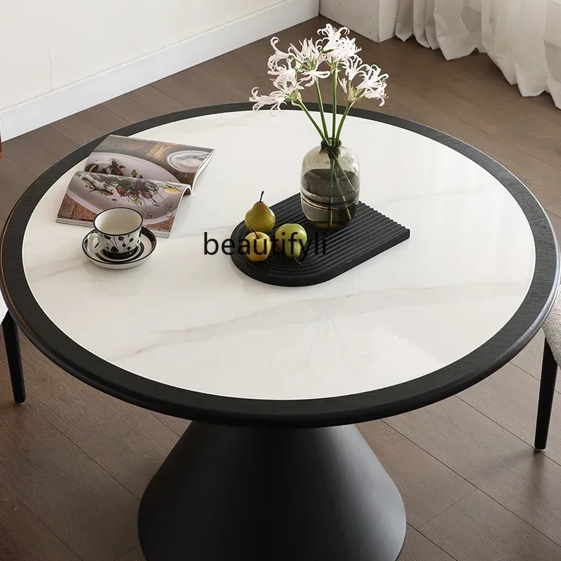 

Retro style round table, rock slab round dining table, Nordic household small apartment simple black dining table